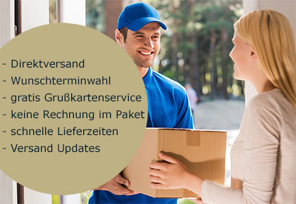 Direktversand mit Komplettservice Geschenke verschicken lassen, schnelle Lieferzeiten, Direktversand, keine Rechnung im Paket, Versand updates